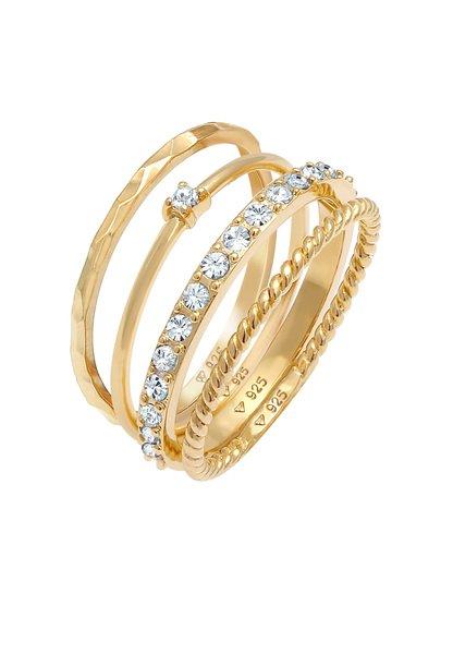 Image of Ring Kristalle Stapelring Gedreht 4er Set Damen Gold 52mm