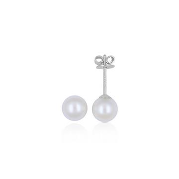 Clous d'oreilles or blanc 750 perle d'eau douce 6-6.5mm