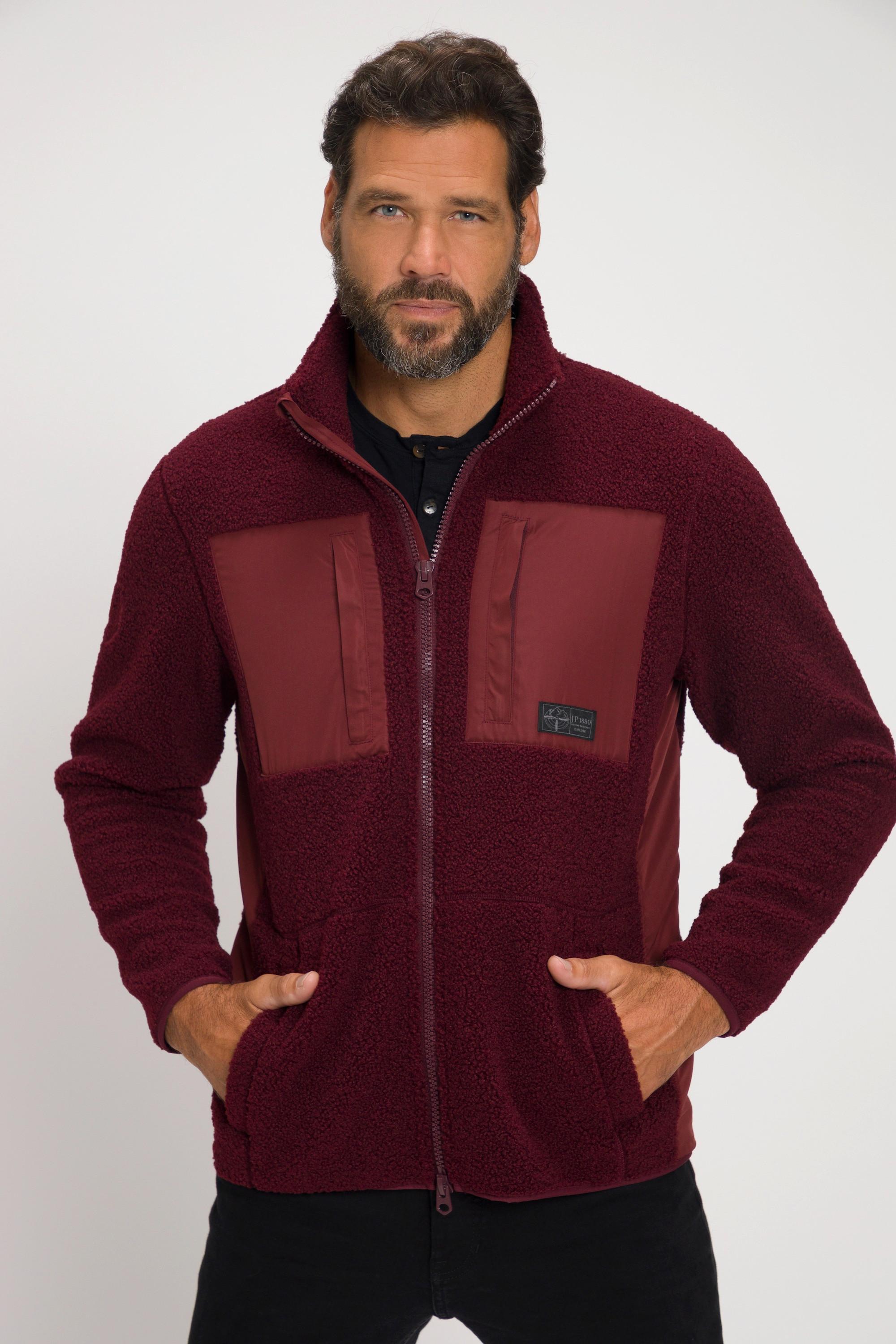 JP1880  Veste en peluche teddy Outdoor, empiècements en nylon, col montant 