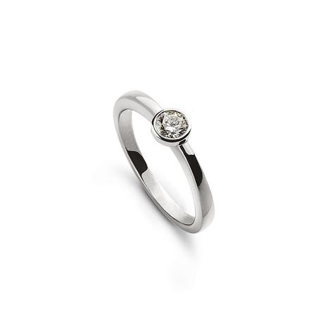 MUAU Schmuck  Solitär Ring Zargen-Fassung Weissgold 750, Brillant 0.10ct. 