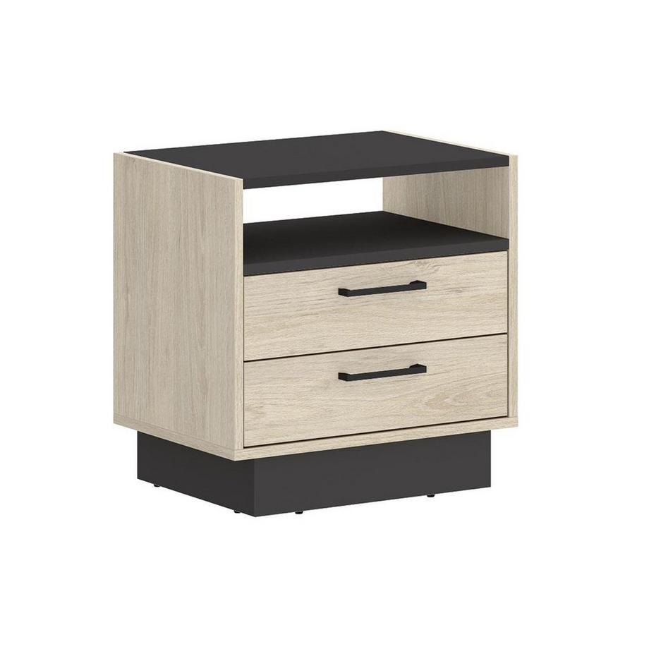 Vente-unique Comodino 2 cassetti e 1 nicchia Naturale e Antracite LEANDRE  