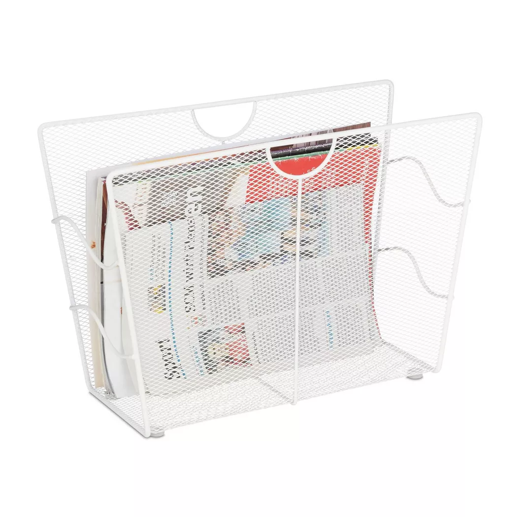 B2X - Porta giornali in metallo bianco, 24X7.5X30.5CM