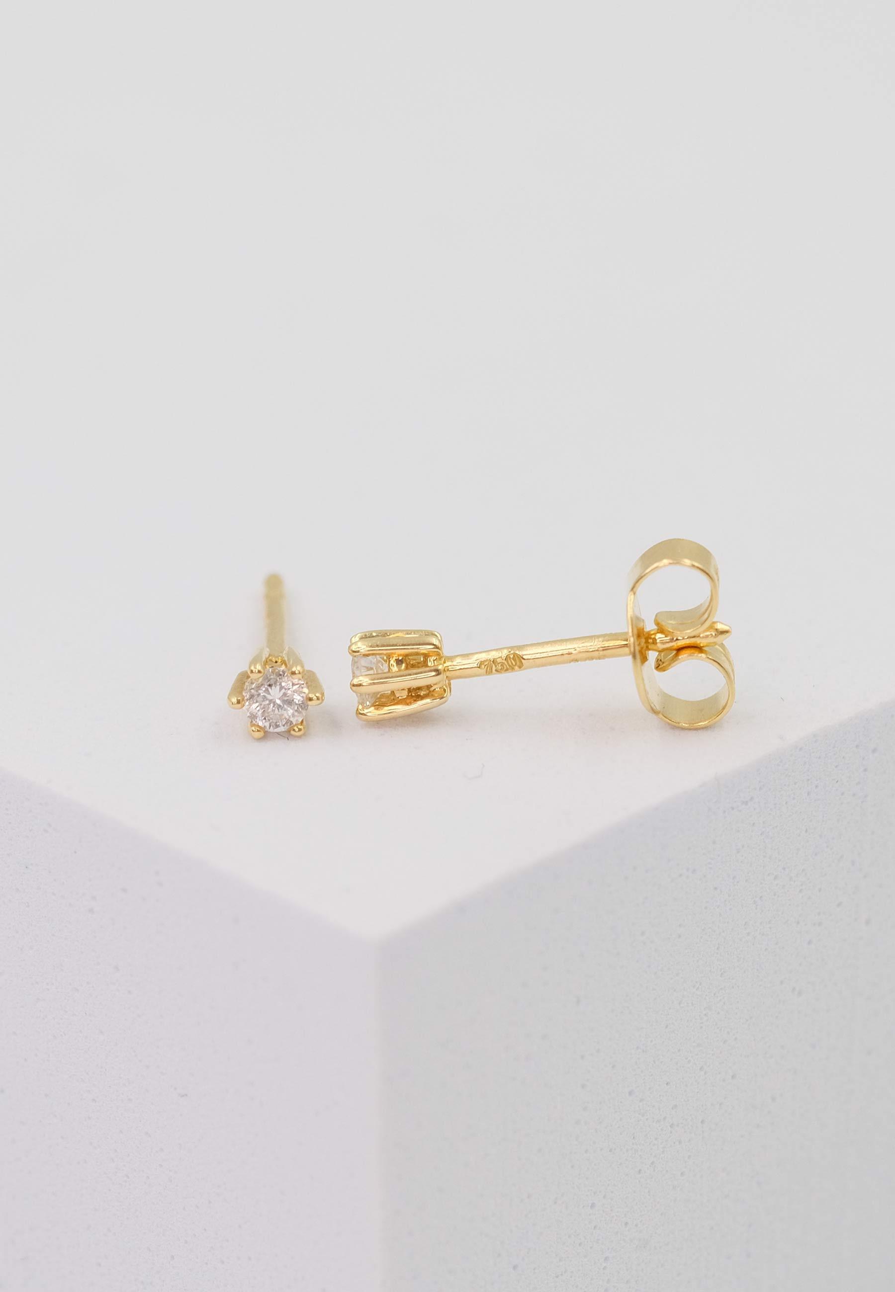 MUAU Schmuck  Solitär Ohrstecker 6-Griff-Fassung Gelbgold 750 Brillanten 0.10ct. 4mm 