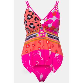 Ulla Popken  Tankini con fenicotteri, coppe morbide, spalline regolabili e materiale riciclato 