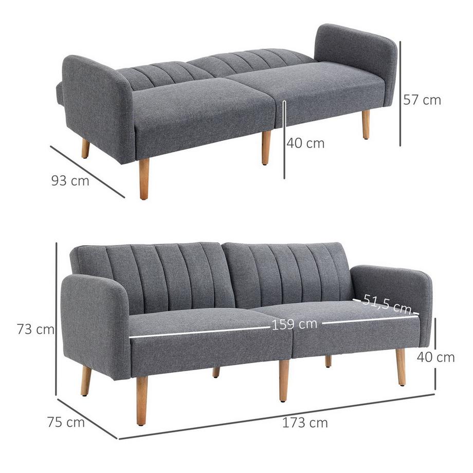 Northio Schlafsofa Klappsofa 2-Sitzer, Bettsofa Mit Schlaffunktion, Leinenartiges Polyester, Gummiholz, Grau, 173X75X73Cm  