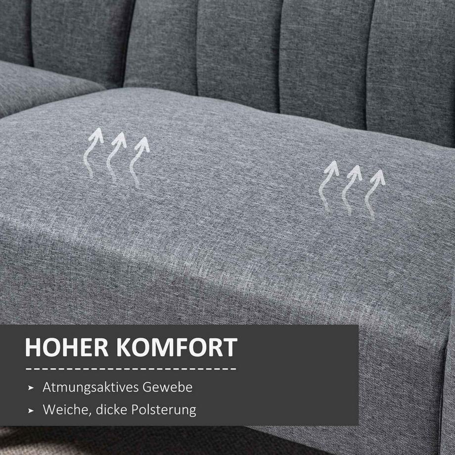 Northio Schlafsofa Klappsofa 2-Sitzer, Bettsofa Mit Schlaffunktion, Leinenartiges Polyester, Gummiholz, Grau, 173X75X73Cm  