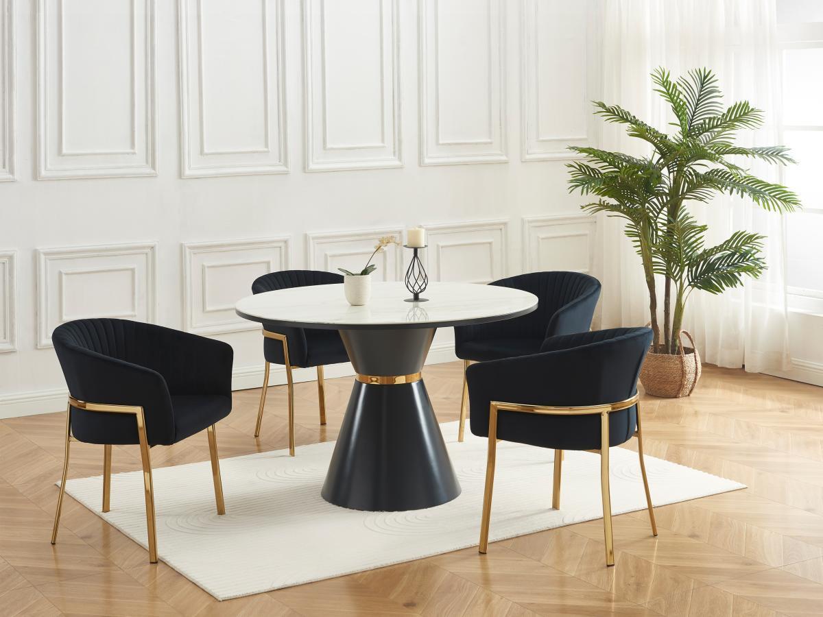 PASCAL MORABITO Lot de 6 chaises avec accoudoirs en velours et métal doré - Noir - ZAOVA de Pascal MORABITO  