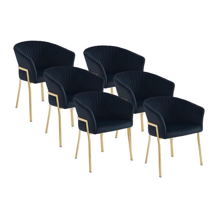 Lot de 6 chaises avec accoudoirs en velours et métal doré - Noir - ZAOVA de Pascal MORABITO