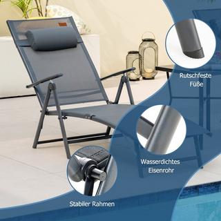 Northix Bain de soleil transat de jardin avec repose-tête 7 dossiers réglables gris  