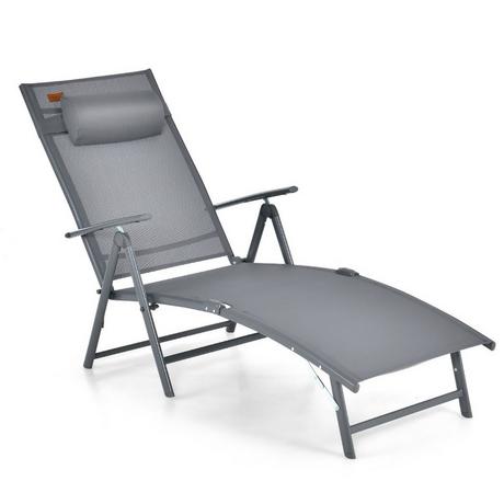 Northix Bain de soleil transat de jardin avec repose-tête 7 dossiers réglables gris  