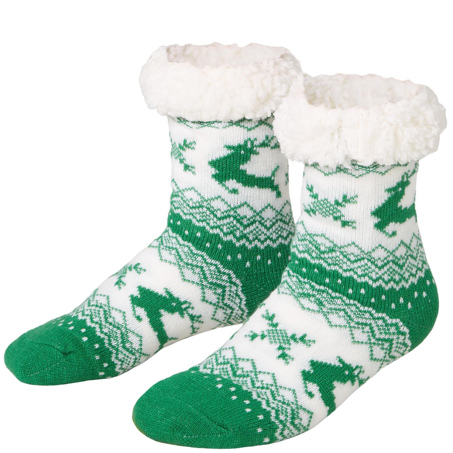 Tectake  Chaussettes douillettes avec motif de renne vert-blanc 