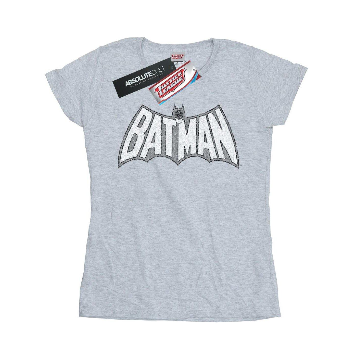 Image of Batman Retro Crackle Logo Tshirt Damen Grau XXL