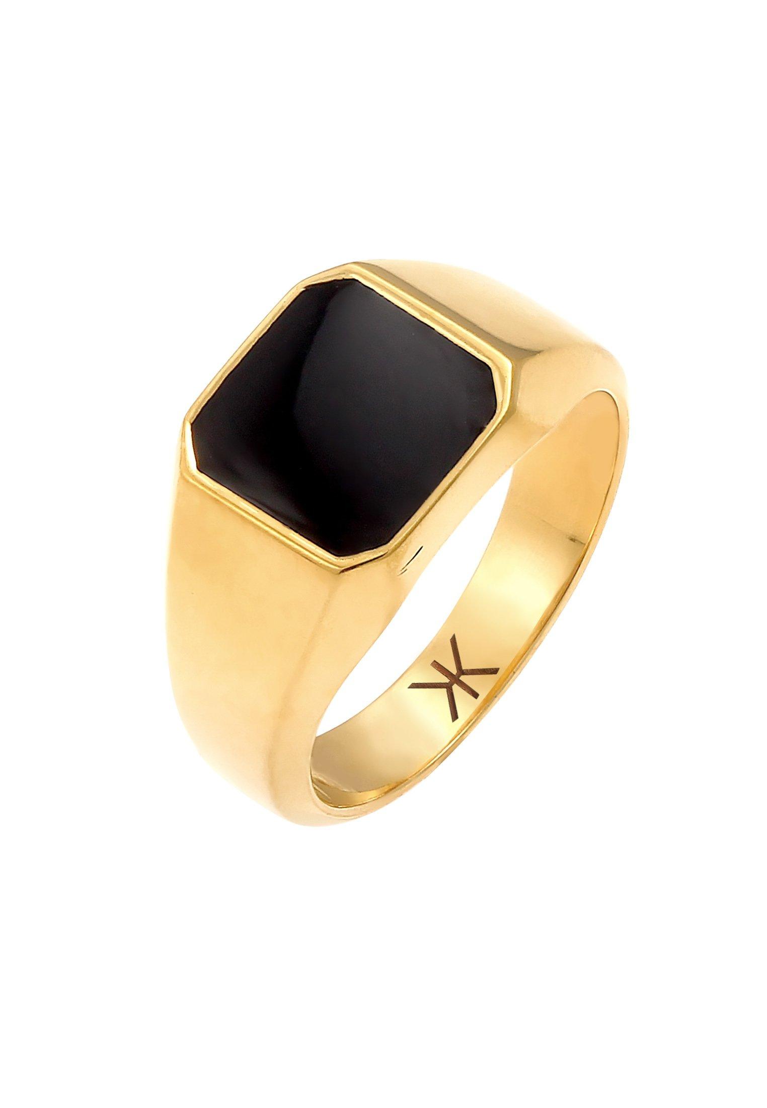 Image of Ring Siegelring Emaille Schwarz Basic Damen Gold 54mm