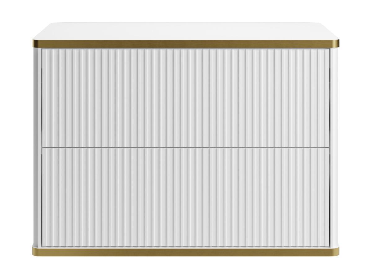 Vente-unique Waschbeckenunterschrank hängend - Streifenoptik - Goldfarbene Umrandung - Weiß - 80 cm - KELIZA  