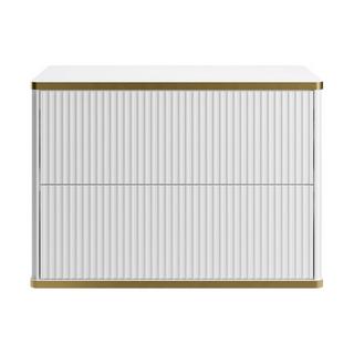 Vente-unique Waschbeckenunterschrank hängend - Streifenoptik - Goldfarbene Umrandung - Weiß - 80 cm - KELIZA  