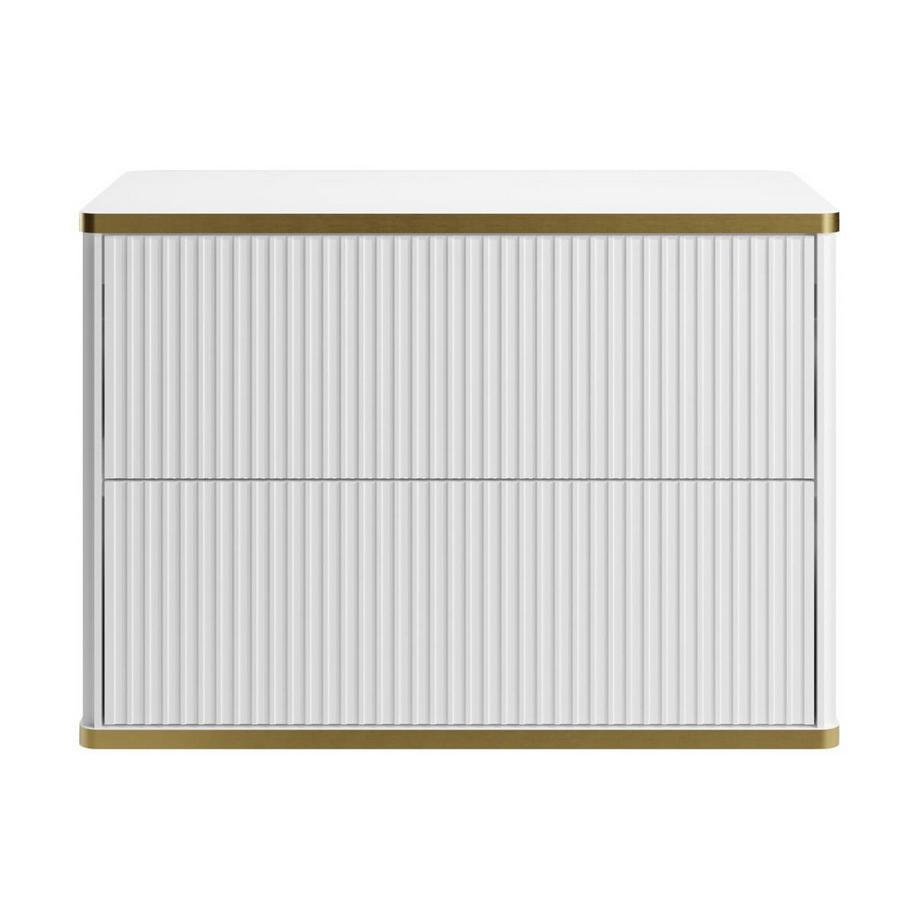 Vente-unique Meuble sous vasque suspendu strié liseré doré - Blanc - L80 cm - KELIZA  