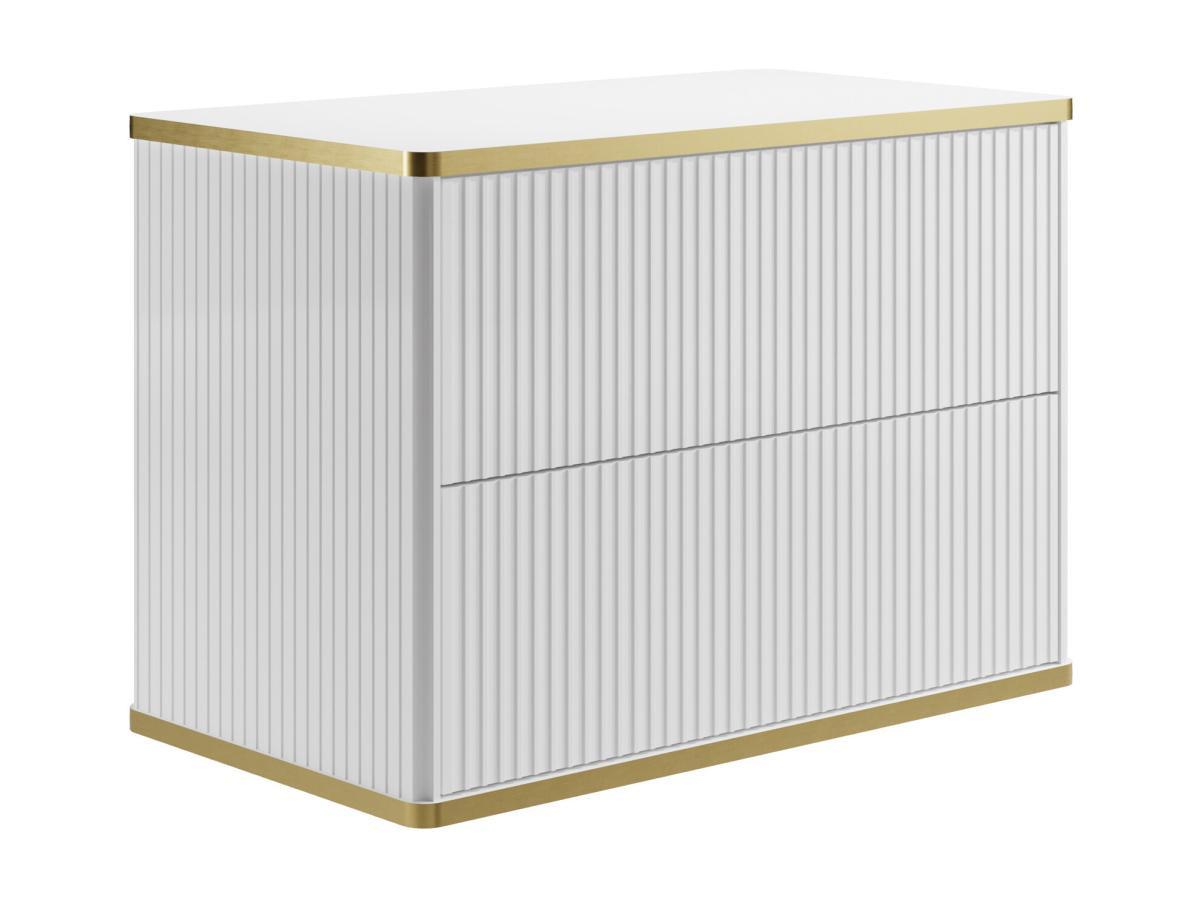 Vente-unique Waschbeckenunterschrank hängend - Streifenoptik - Goldfarbene Umrandung - Weiß - 80 cm - KELIZA  