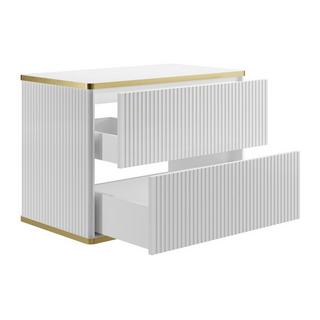 Vente-unique Waschbeckenunterschrank hängend - Streifenoptik - Goldfarbene Umrandung - Weiß - 80 cm - KELIZA  