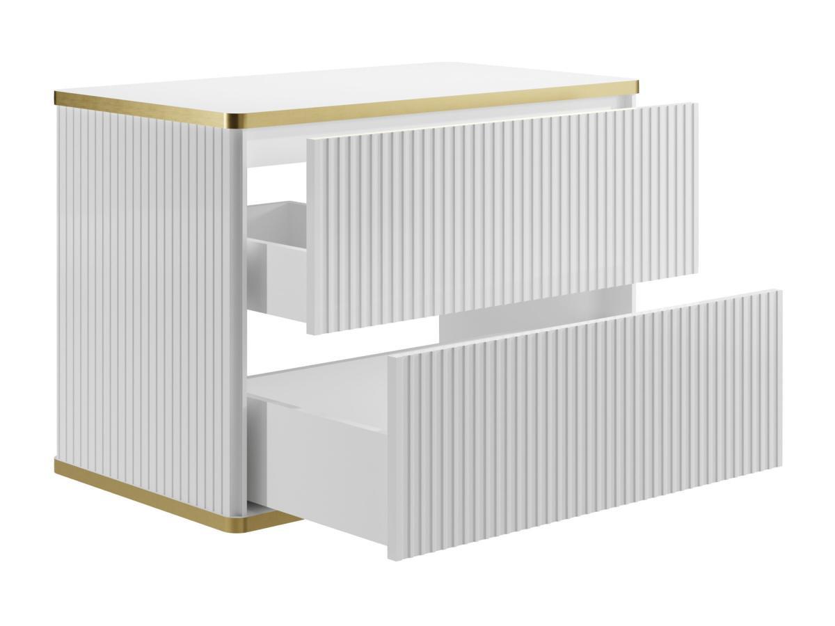 Vente-unique Waschbeckenunterschrank hängend - Streifenoptik - Goldfarbene Umrandung - Weiß - 80 cm - KELIZA  