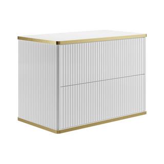 Vente-unique Meuble sous vasque suspendu strié liseré doré - Blanc - L80 cm - KELIZA  