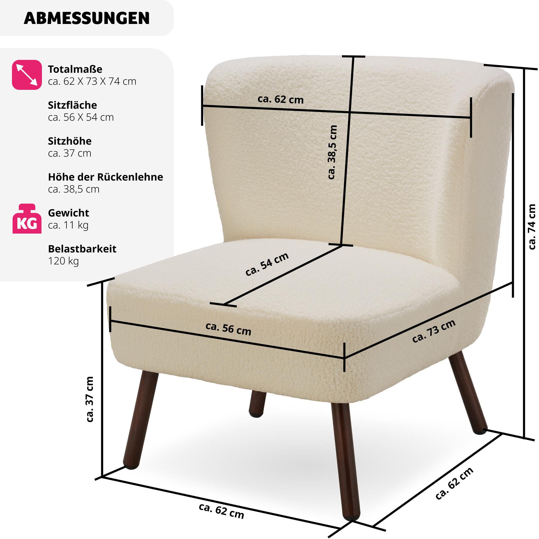 Tectake Teddy-Cocktailsessel Robina Bouclé, gepolstert, 120 kg  