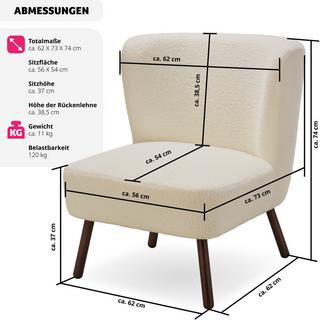 Tectake Teddy-Cocktailsessel Robina Bouclé, gepolstert, 120 kg  