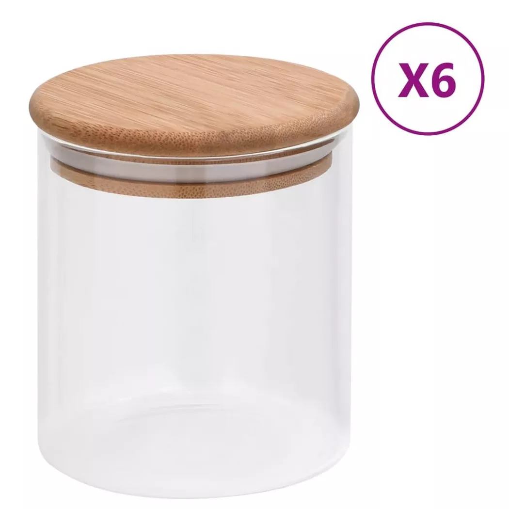 Pots de conservation en verre couvercle en bambou 6 pcs 600 ml vidaXL