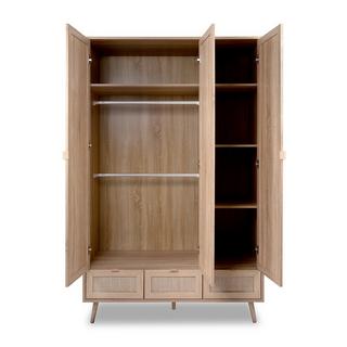 Calicosy Schrank mit 3 Türen, 3 Schubladen, 2 Kleiderstangen L120cm - Rattan-Druck - Bali  