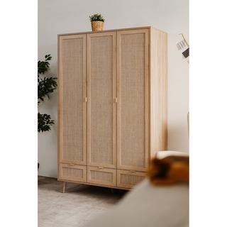 Calicosy Schrank mit 3 Türen, 3 Schubladen, 2 Kleiderstangen L120cm - Rattan-Druck - Bali  