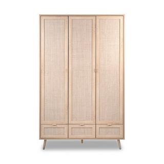 Calicosy Schrank mit 3 Türen, 3 Schubladen, 2 Kleiderstangen L120cm - Rattan-Druck - Bali  