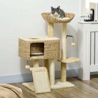 Northio  Arbre à chat 98 cm avec 2 surfaces de couchage, arbre à chat, balle de jeu pour chats jusqu'à 6 kg, meubles pour chat, sisal, beige 