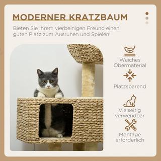 Northio  Arbre à chat 98 cm avec 2 surfaces de couchage, arbre à chat, balle de jeu pour chats jusqu'à 6 kg, meubles pour chat, sisal, beige 