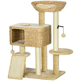 Northio  Arbre à chat 98 cm avec 2 surfaces de couchage, arbre à chat, balle de jeu pour chats jusqu'à 6 kg, meubles pour chat, sisal, beige 