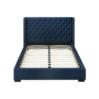 Vente-unique Lit avec tête de lit capitonnée - 160 x 200 cm - Tissu - Bleu + Matelas - MASSIMO II  