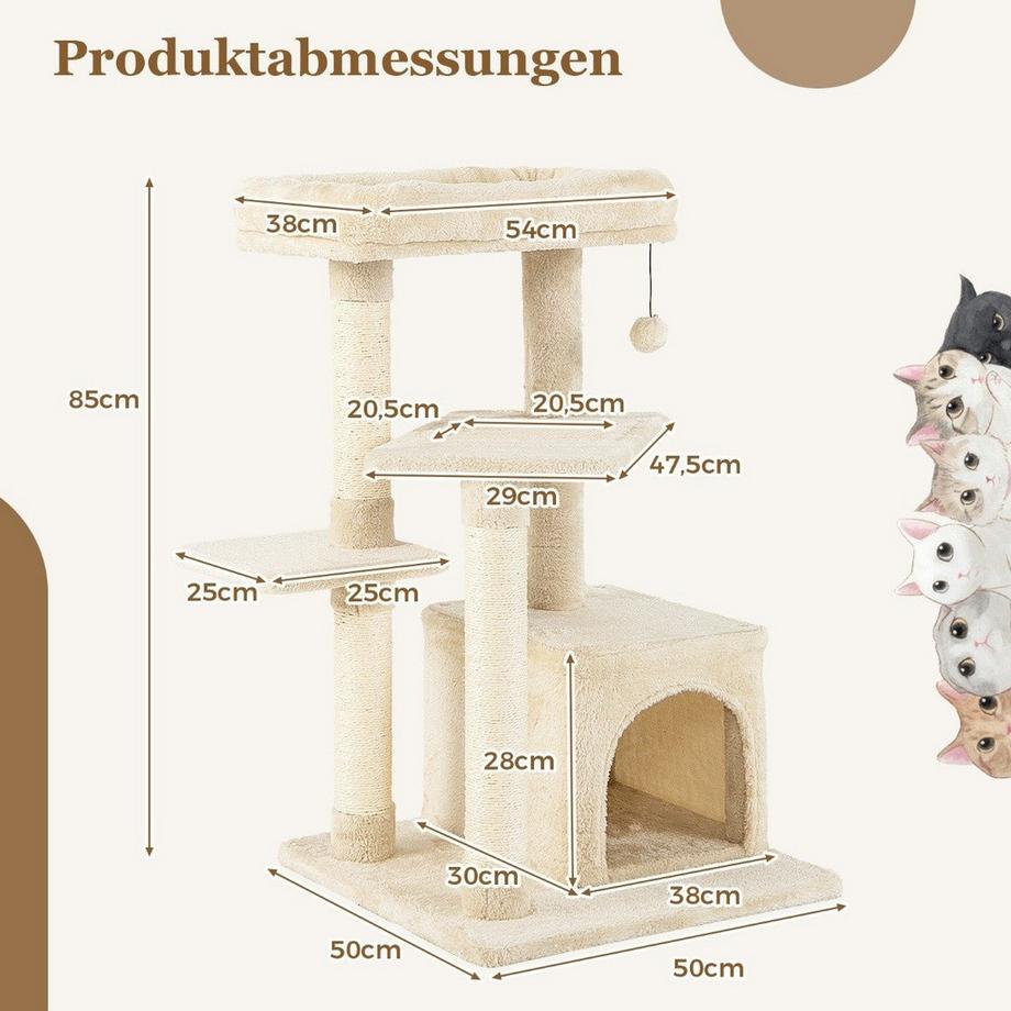 Northix  Arbre à chat avec grotte et toit en peluche 