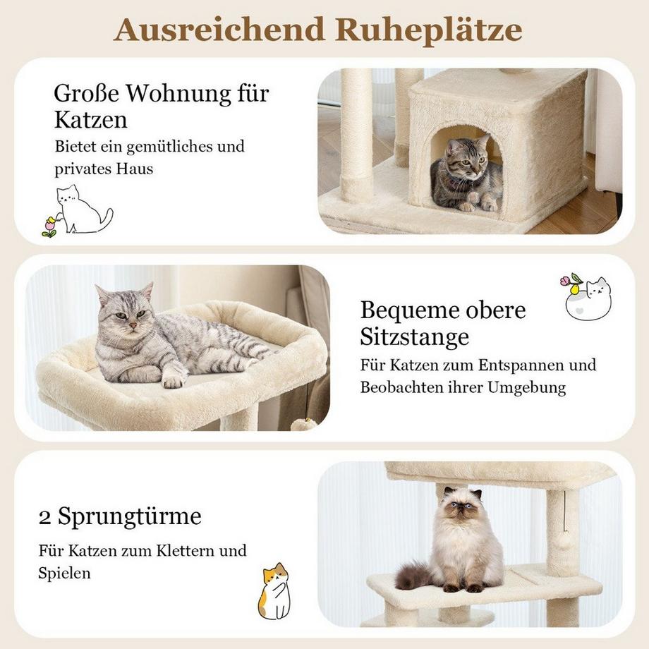 Northix  Arbre à chat avec grotte et toit en peluche 
