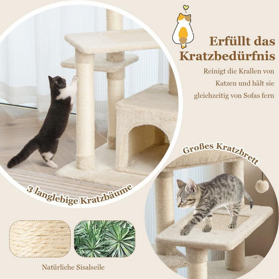 Northix  Arbre à chat avec grotte et toit en peluche 