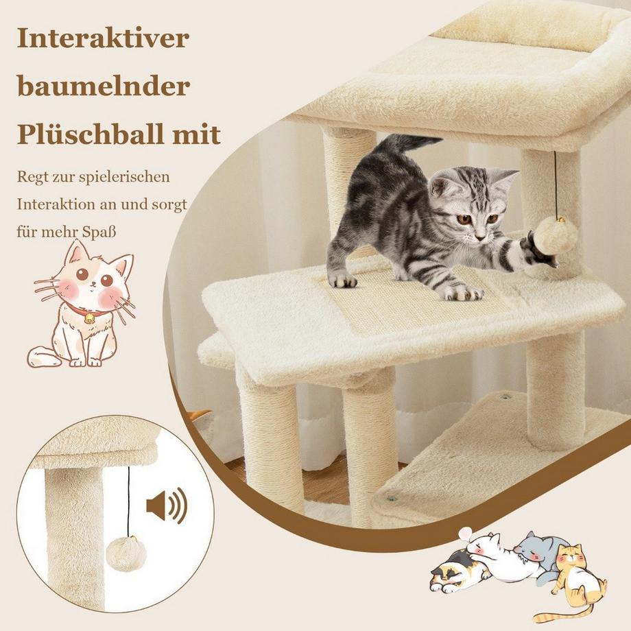 Northix  Arbre à chat avec grotte et toit en peluche 
