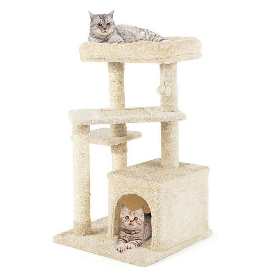 Arbre à chat avec grotte et toit en peluche