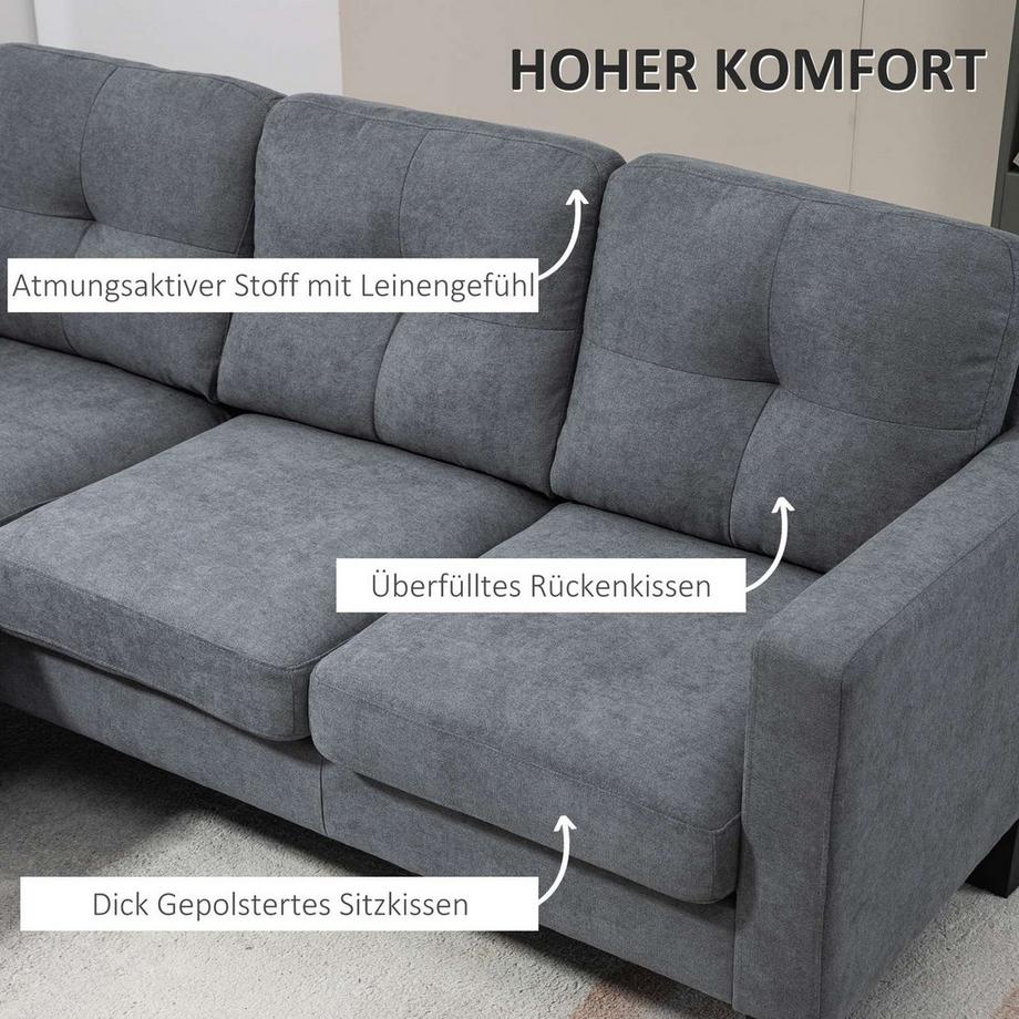 Northio Ecksofa in L-Form, beidseitig anbringbare Chaiselongue, Polstersofa  