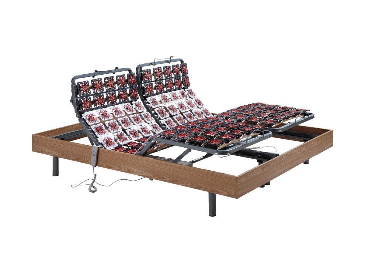 Vente-unique Lit électrique de relaxation tout plots + matelas accueil latex - 2 x 70 x 190 cm - Naturel clair - ETHER de DREAMEA  