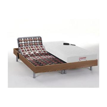 Lit électrique de relaxation tout plots + matelas accueil latex - 2 x 70 x 190 cm - Naturel clair - ETHER de DREAMEA