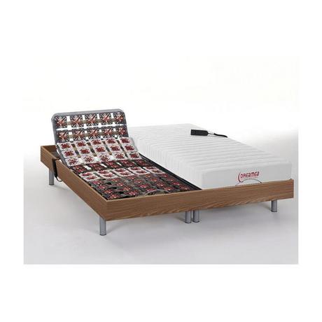 Vente-unique Lit électrique de relaxation tout plots + matelas accueil latex - 2 x 70 x 190 cm - Naturel clair - ETHER de DREAMEA  