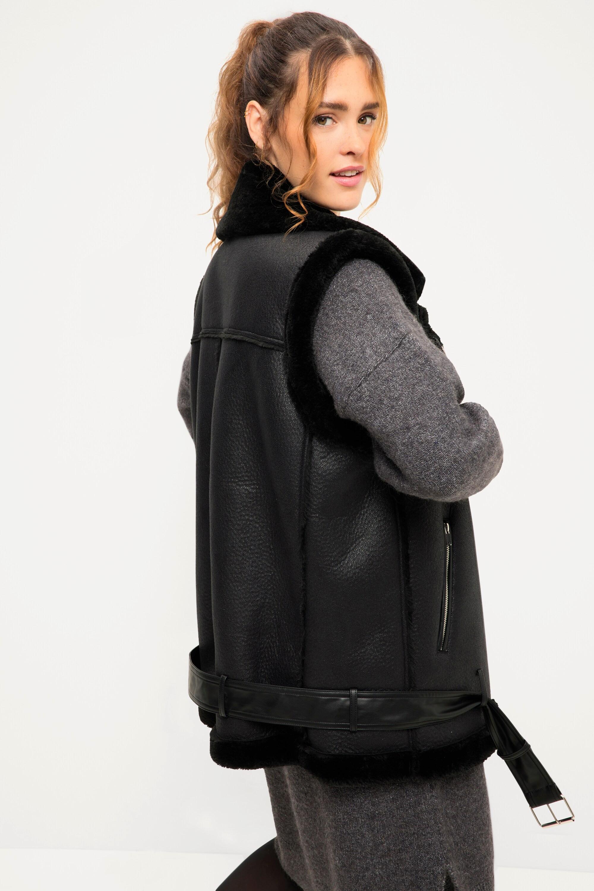 Studio Untold  Gilet in stile biker con shearling, colletto da camicia, zip obliqua e due tasche con zip 