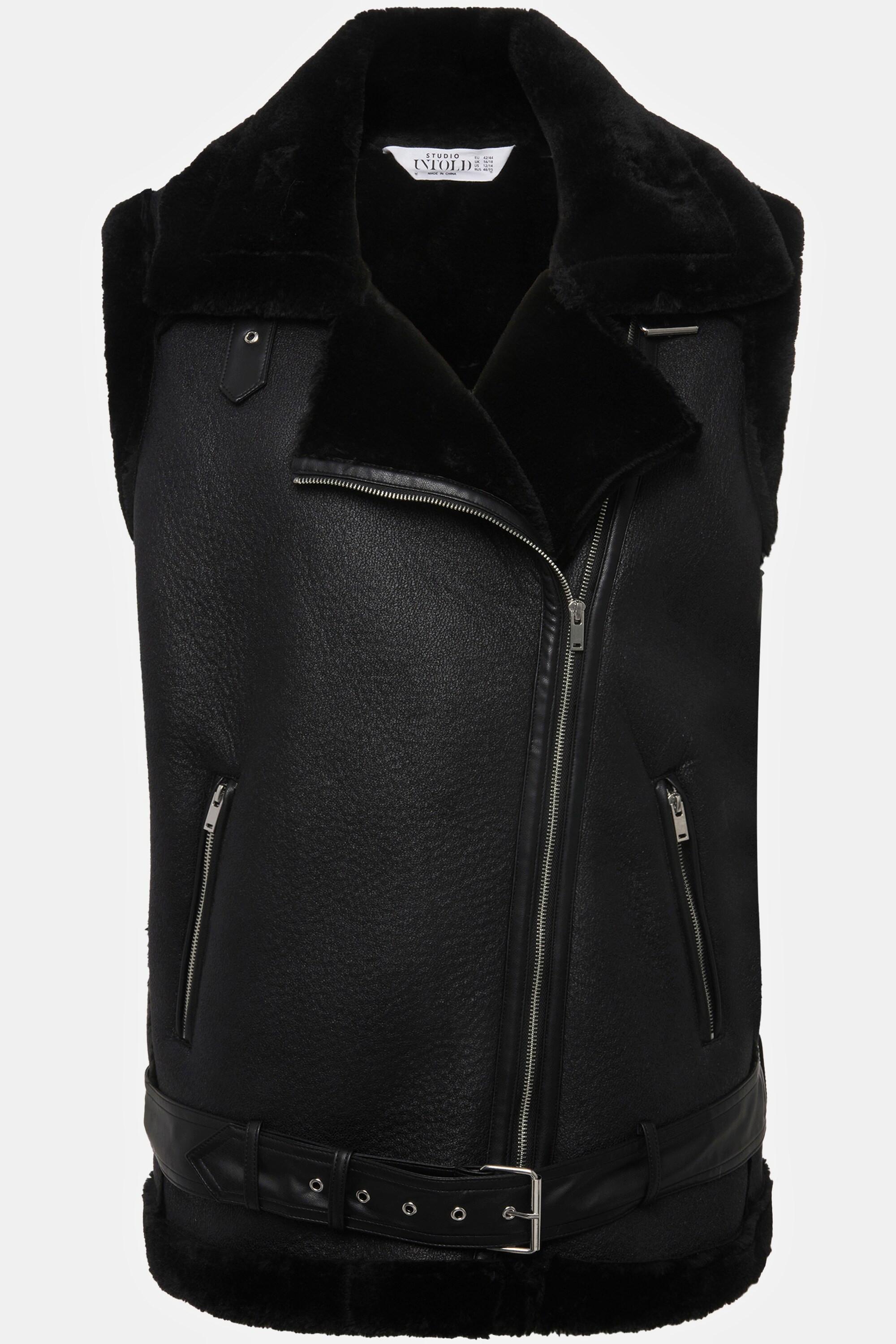 Studio Untold  Gilet in stile biker con shearling, colletto da camicia, zip obliqua e due tasche con zip 