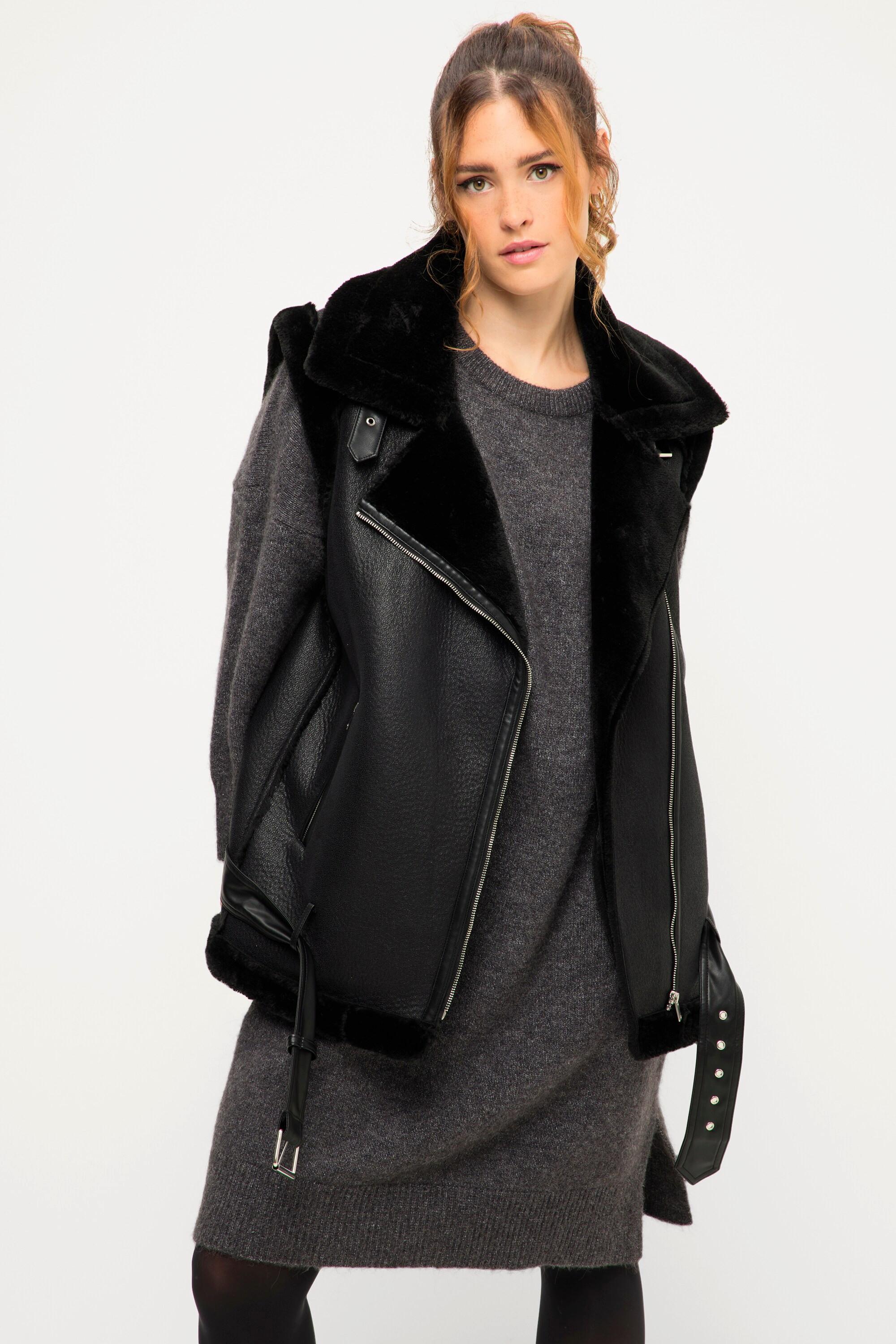 Studio Untold  Gilet in stile biker con shearling, colletto da camicia, zip obliqua e due tasche con zip 