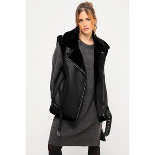 Studio Untold  Gilet in stile biker con shearling, colletto da camicia, zip obliqua e due tasche con zip 