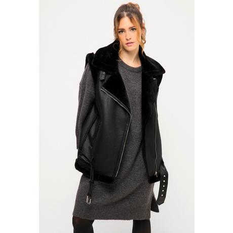 Studio Untold  Gilet in stile biker con shearling, colletto da camicia, zip obliqua e due tasche con zip 