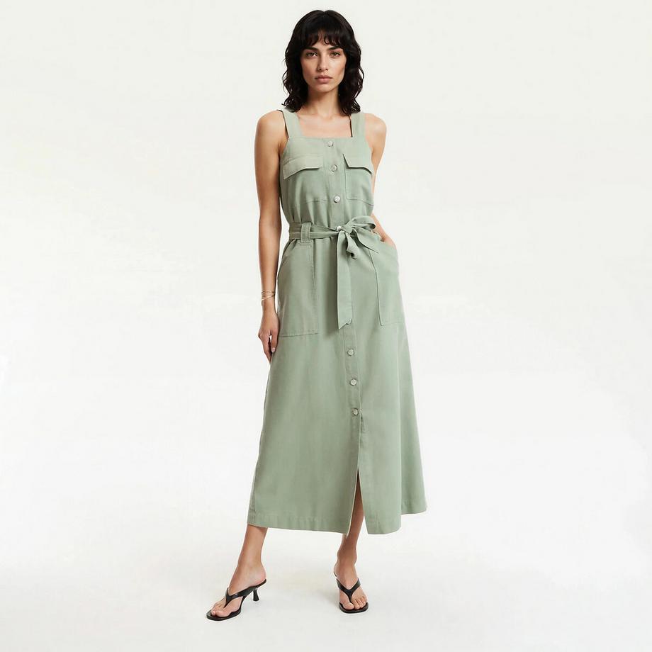 Kleid in Midilänge mit Trägern aus Lyocell und Baumwolle