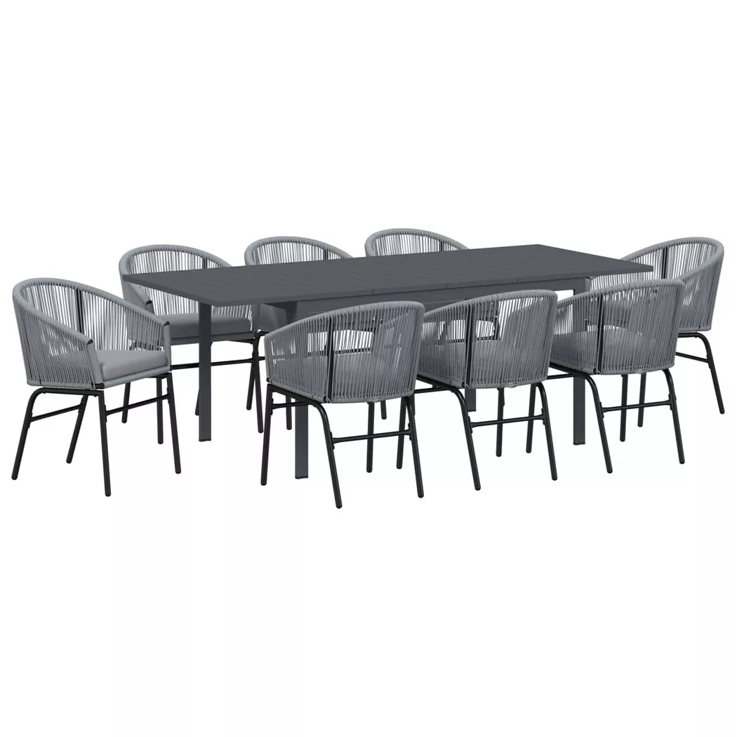 vidaXL Garten Essgruppe 9 stk. Grau Poly-Rattan